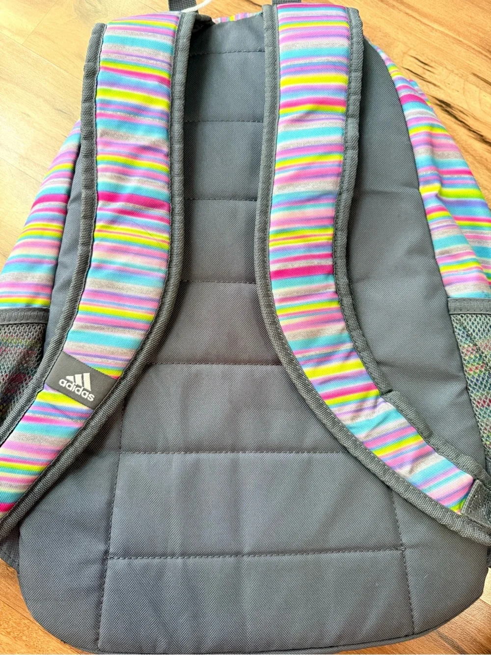 Adidas Multicolor Striped Backpack Gray Bookbag School Travel Laptop Gym 22” - Picture 8 of 10